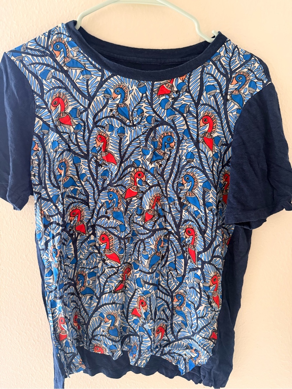 Tory Burch Navy Linen Top with Multicolor Trim